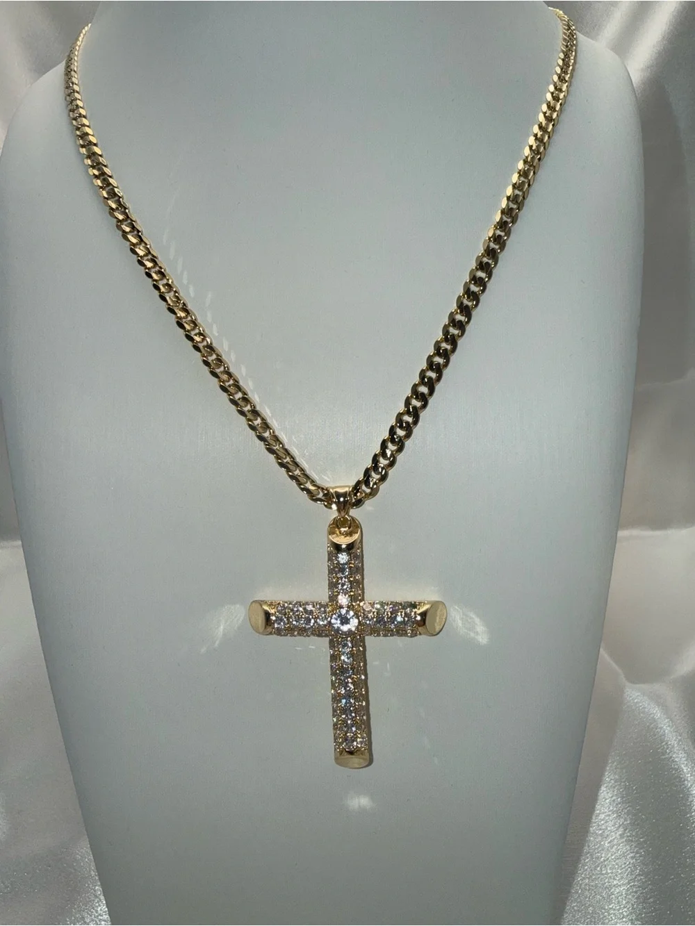 24” 18k dipped, 18k stamped AAACZ Cuban cross pendant set